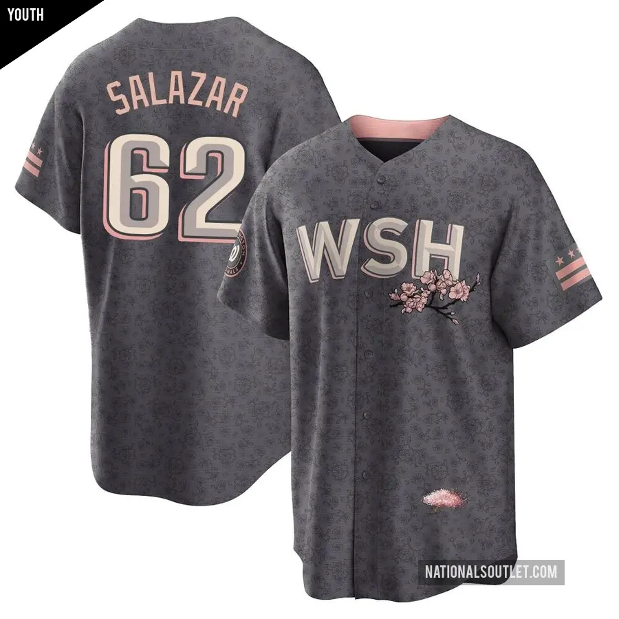 Youth Washington Nationals ＃62 Eduardo Salazar Replica Gray 2022 City Connect Jersey