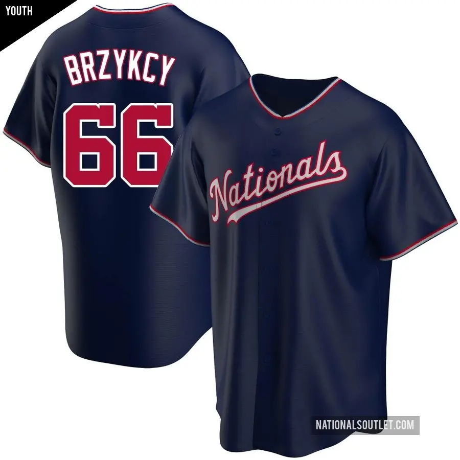 Youth Washington Nationals ＃66 Zach Brzykcy Replica Navy Alternate Jersey