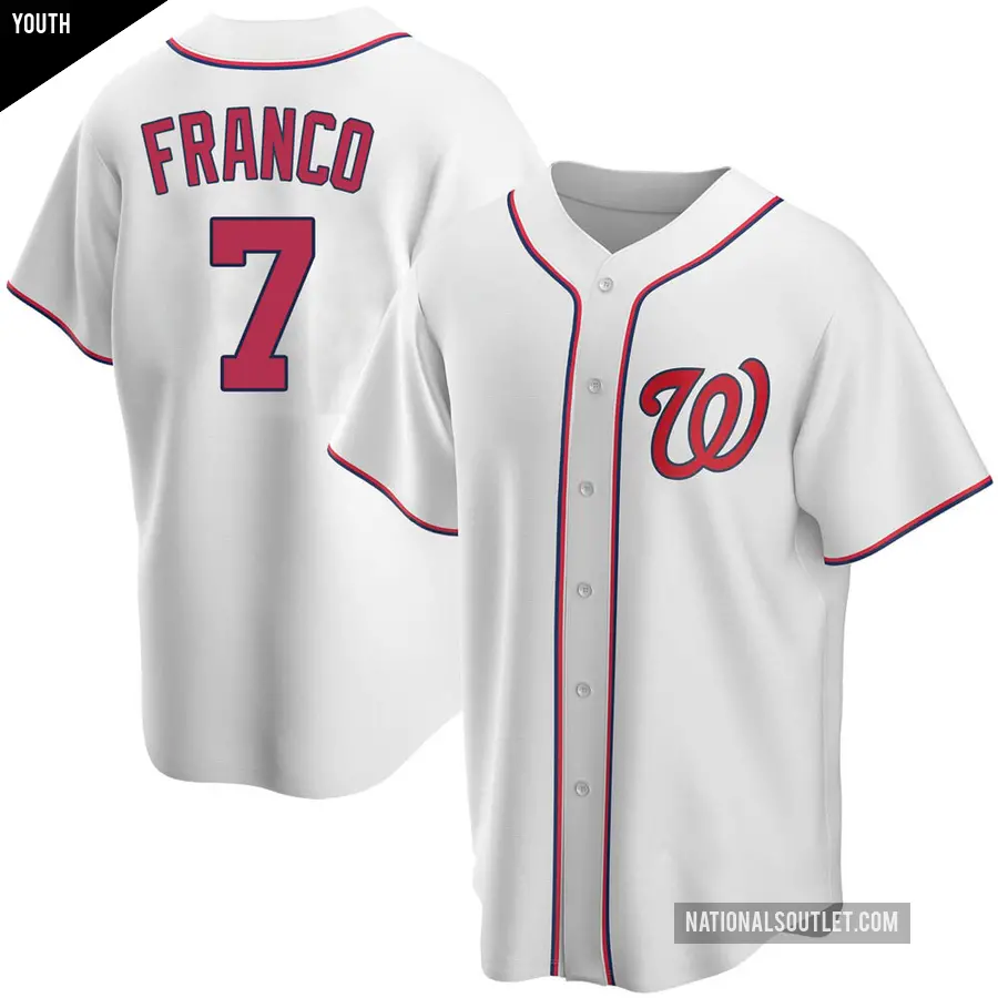 Youth Washington Nationals ＃7 Maikel Franco Replica White Home Jersey