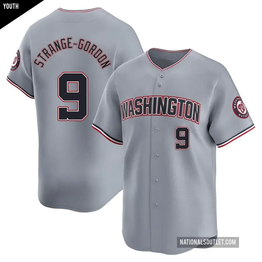 Youth Washington Nationals ＃9 Dee Strange-Gordon Limited Gray Road Jersey